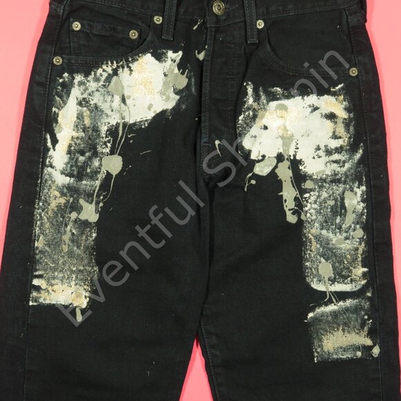 Vintage Levis 501 Jeans Womens 26 Black Cropped Painted Fray Original 90s - Picture 4 of 9